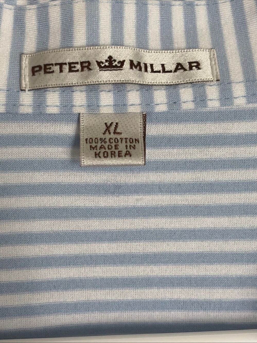 Peter Millar Masters Golf Polo Shirt Mens Size XL Light Blue White Striped - Picture 3 of 9